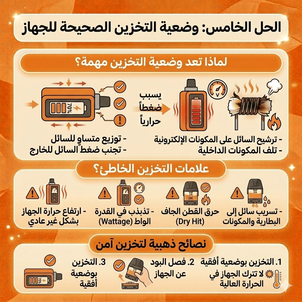 الحل الخامس: وضعية التخزين الصحيحة للجهاز 