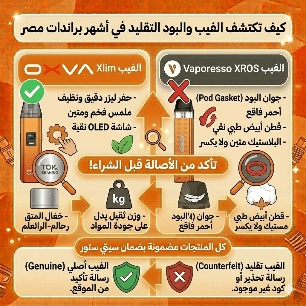 كيف تكتشف الفيب والبود التقليد في أشهر براندات مصر (OXVA & Vaporesso)